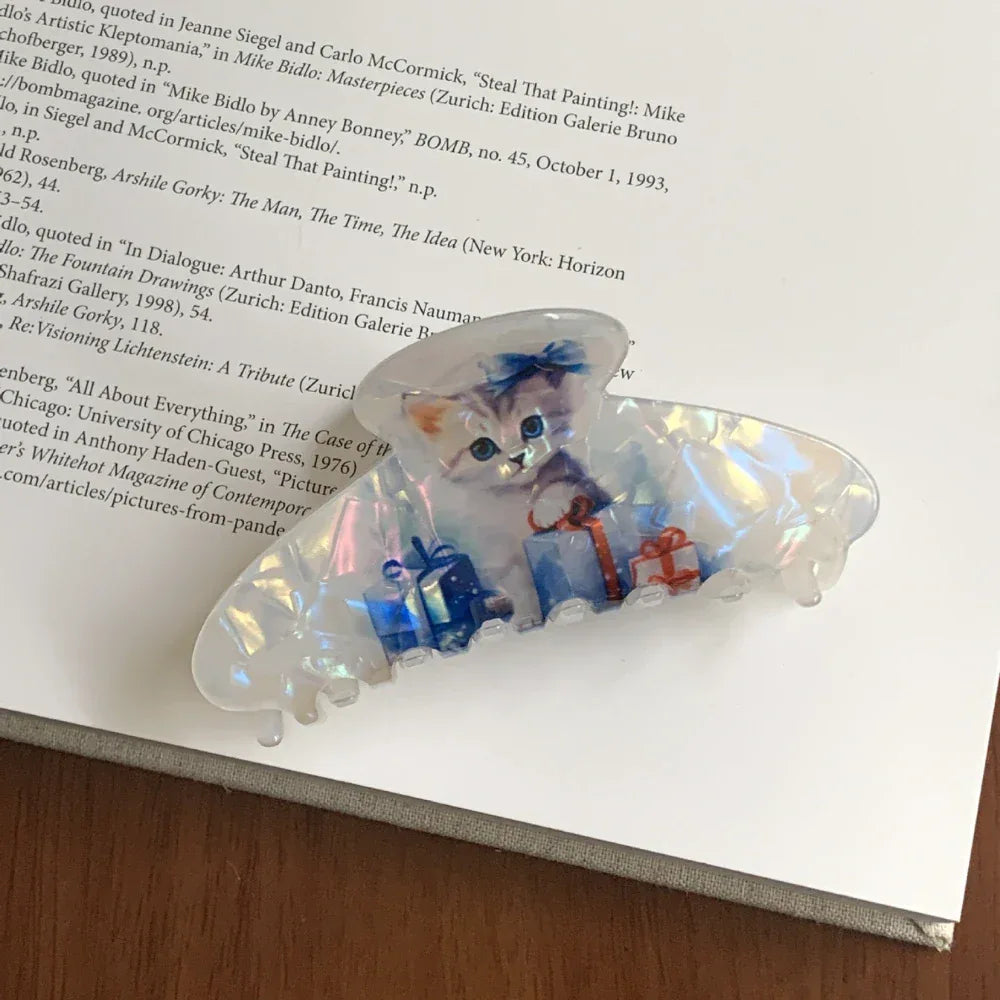 Large iridescent cat print hair claw clip - View 6 | TEVQA