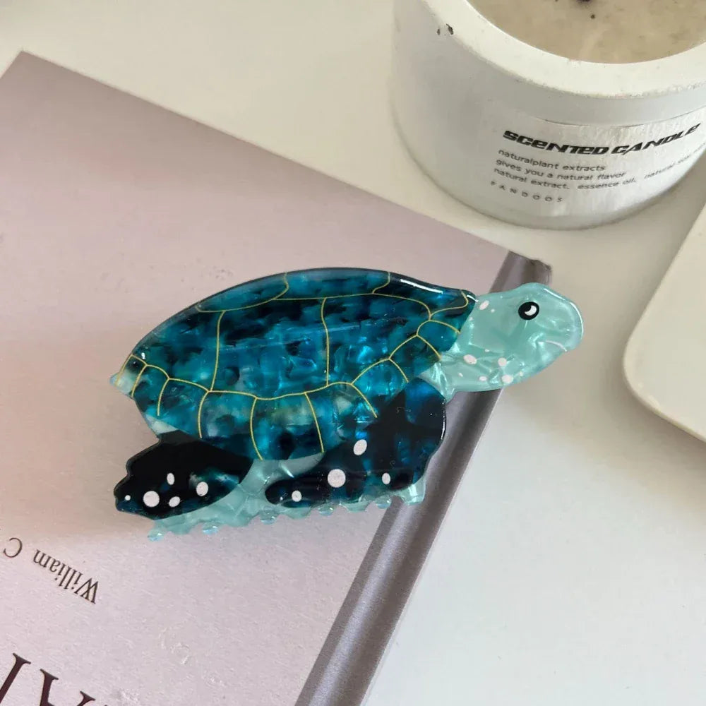 Vibrant Sea Turtle Acetate Hair Claw Clip - 3.5 Inch Tropical Coastal Accessory - TEVQA