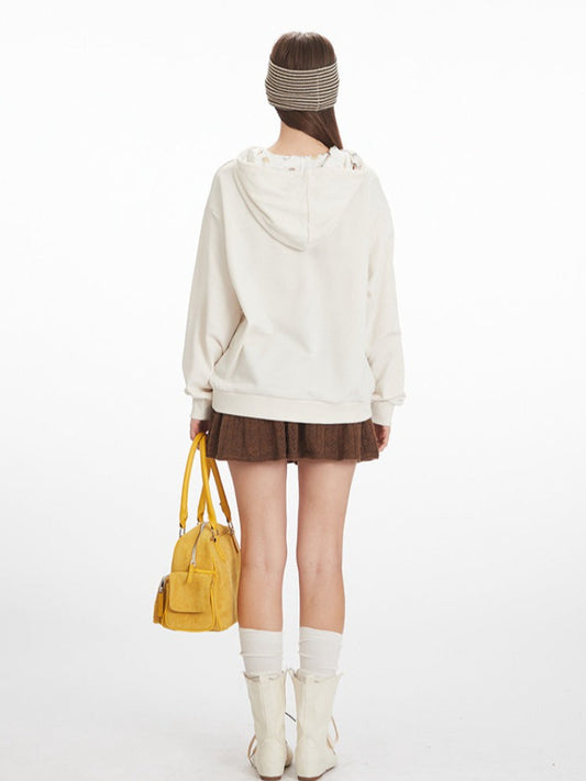 Vintage Cream Sea Shell 'LOVE' Graphic Hoodie