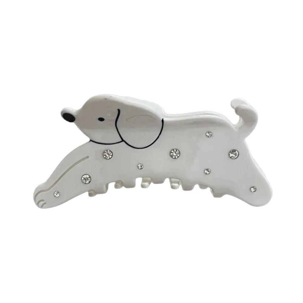 White dog-shaped hair claw clip with sparkling embellishments