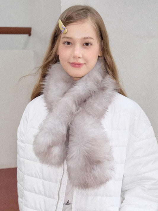Plush Faux Fur Pull-Through Scarf Fog Grey