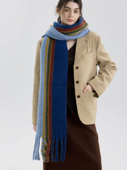 Vintage Striped Wool Blend Scarf - TEVQA