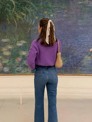 Violet Vintage Chunky Cable Knit Cardigan - TEVQA