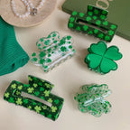 Lucky Clover Green Hair Claw Clip - St. Patrick's Day Shamrock Accessory - TEVQA
