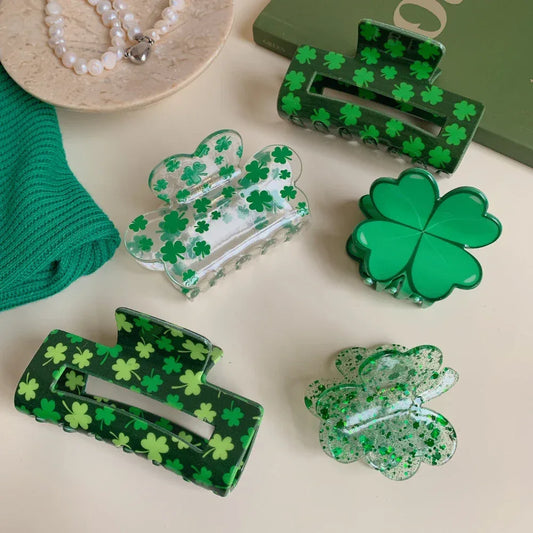 Lucky Clover Green Hair Claw Clip - St. Patrick's Day Shamrock Accessory - TEVQA