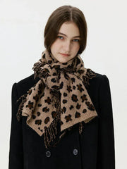 Vintage Leopard Print Knit Scarf - TEVQA