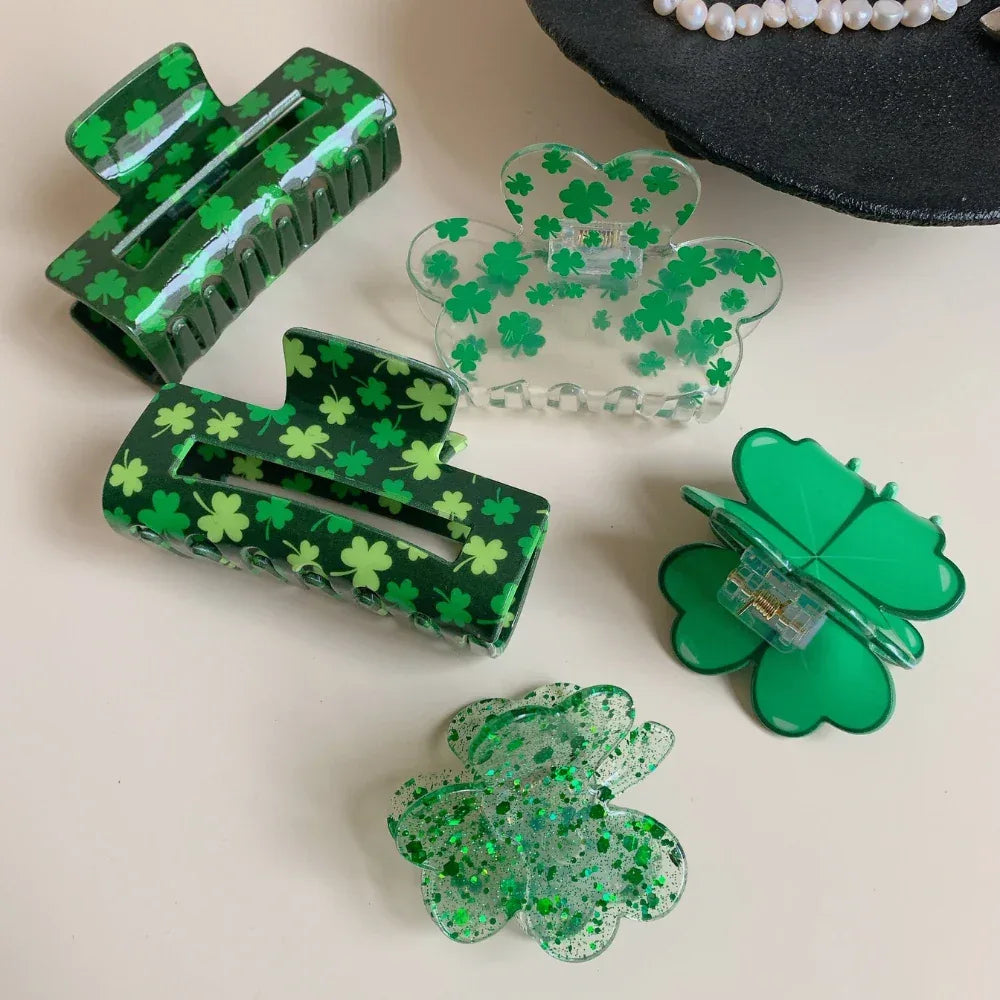Lucky Clover Green Hair Claw Clip - St. Patrick's Day Shamrock Accessory - TEVQA