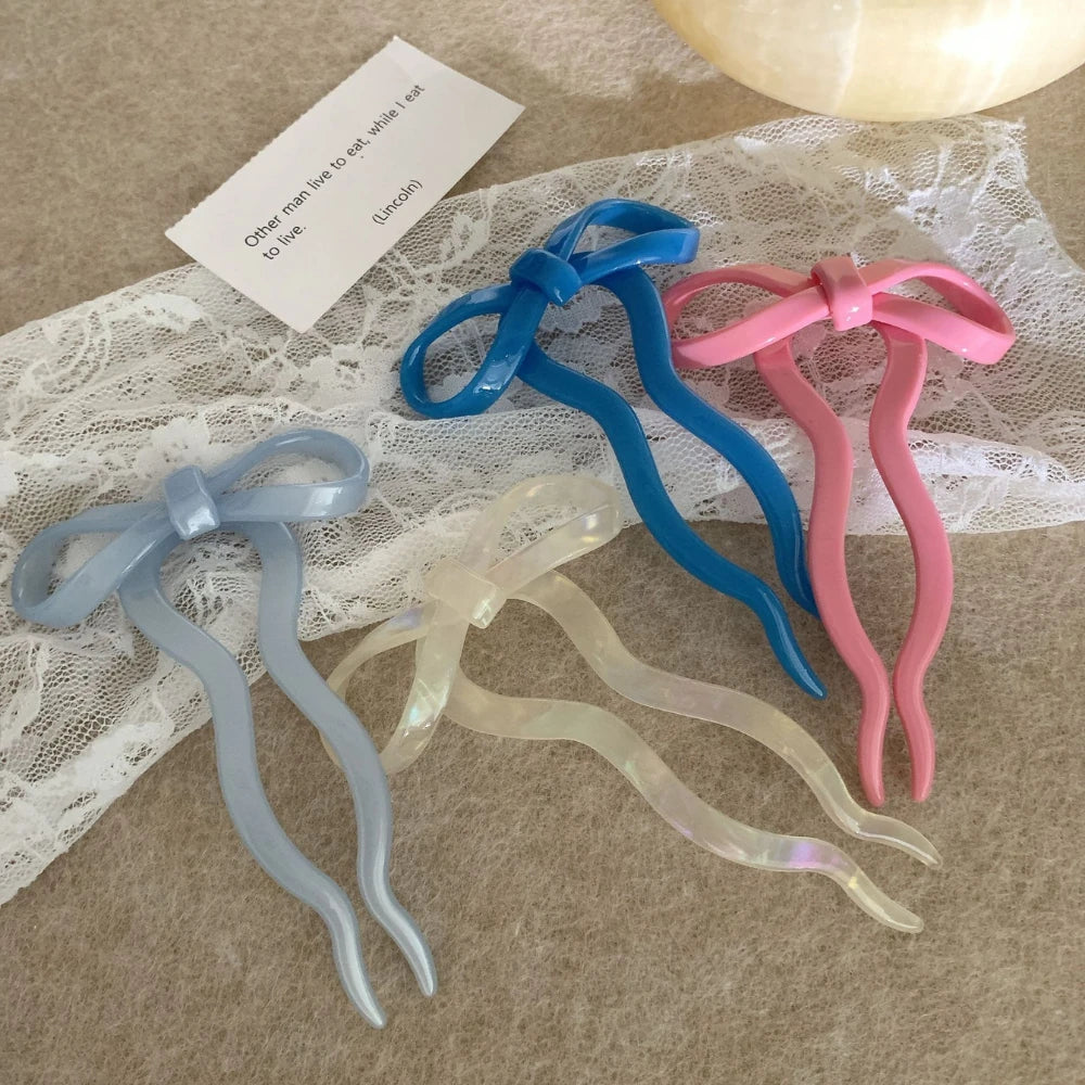 Cute Acetate Bow French Hair Pin - 4 Inch Wavy U-Shaped