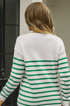 Striped Knit Sweater with Shoulder Buttons - View 7 | TEVQA