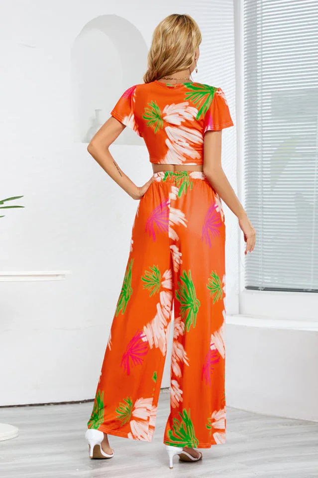 Floral wide leg jumpsuit set - View 12 | TEVQA