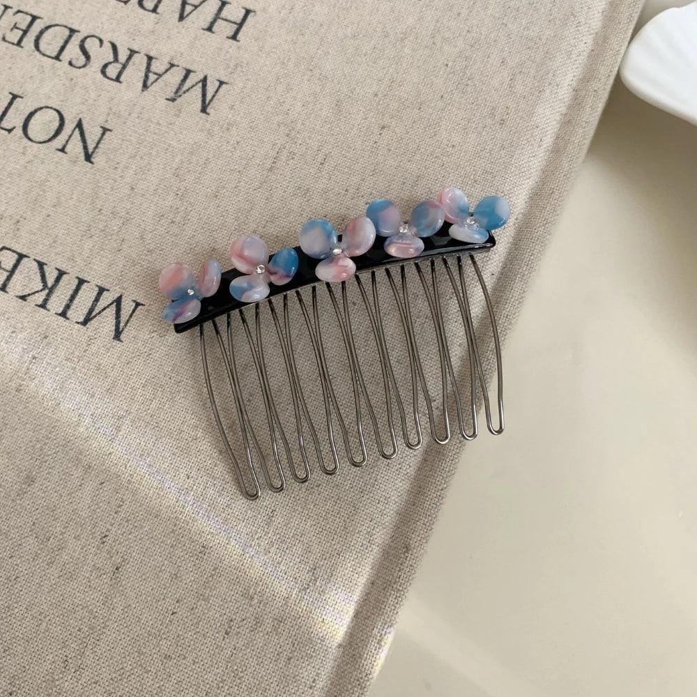 Acetate Flower Hair Comb with Decorative Side Clip - View 7 | TEVQA
