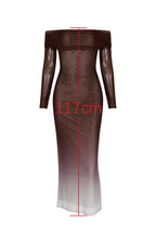 Full-length view of the ombre dress with a measurement indicated