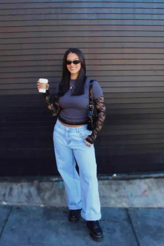 Striped wide leg denim jeans - View 22 | TEVQA