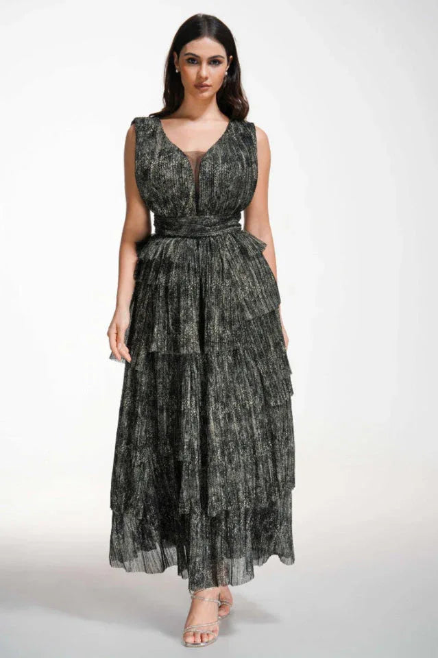 Asymmetric Tiered Formal Dress - View 11 | TEVQA