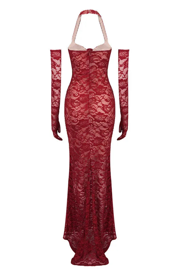Toby Halterneck Floral Lace Maxi Dress - TEVQA