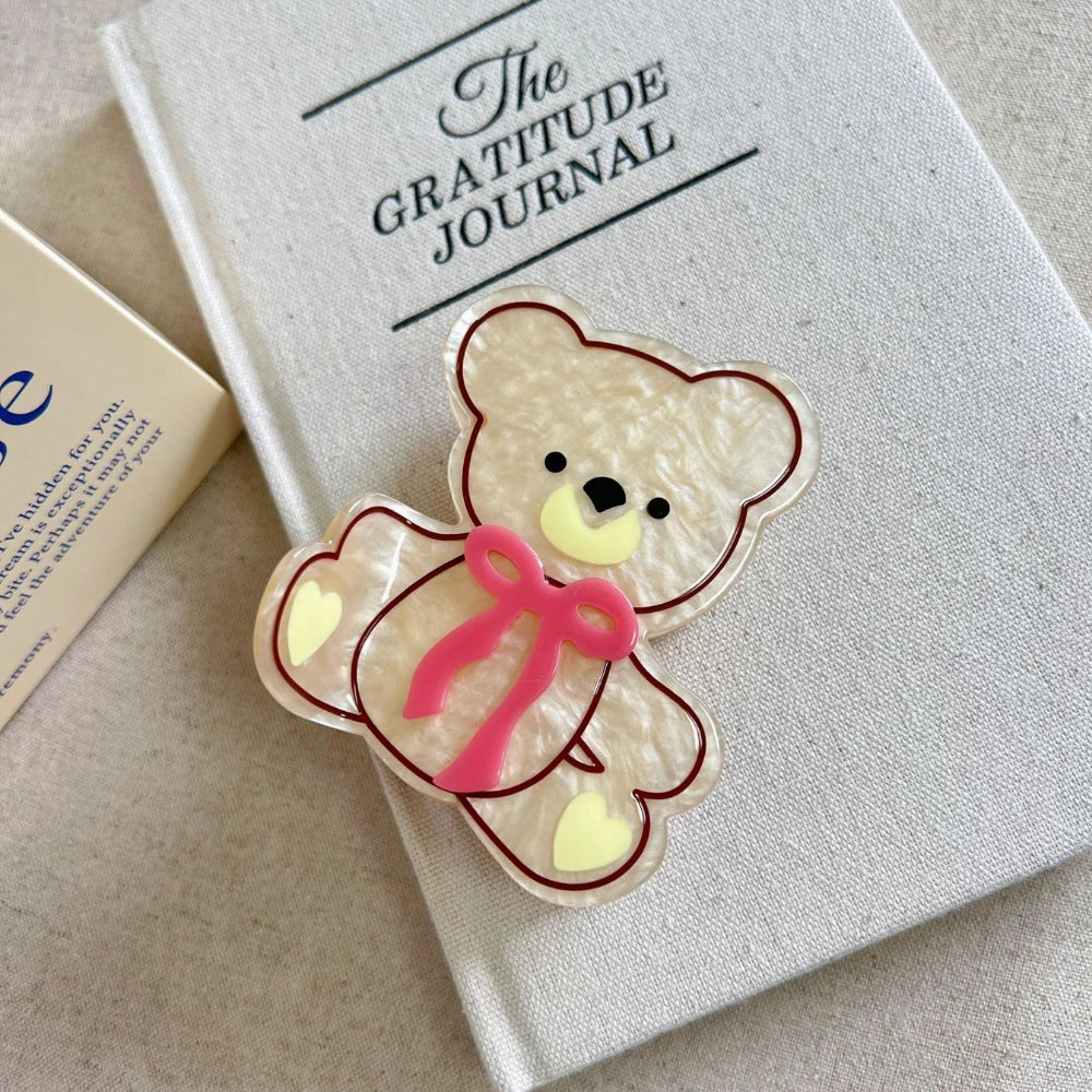 Cute Teddy Bear Acetate Hair Claw Clip - 3.3 Inch Whimsical Accessory