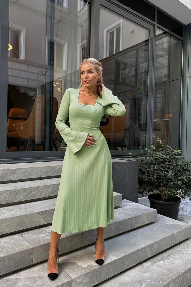 Long sleeve maxi dress with bell sleeves and lace-up back - View 12 | TEVQA