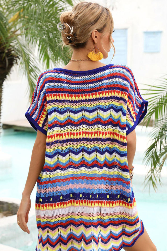 Rainbow Stripe Scalloped V-Neck Cover-Up Dress | Dress In Beauty