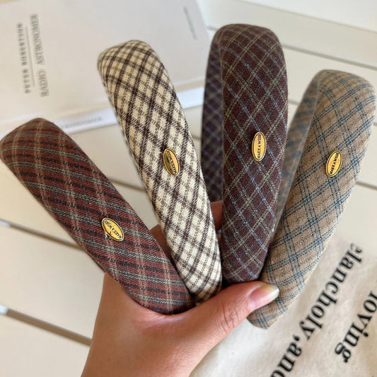 Preppy Plaid Padded Headband - 1.2 Inch Autumn Academia Style