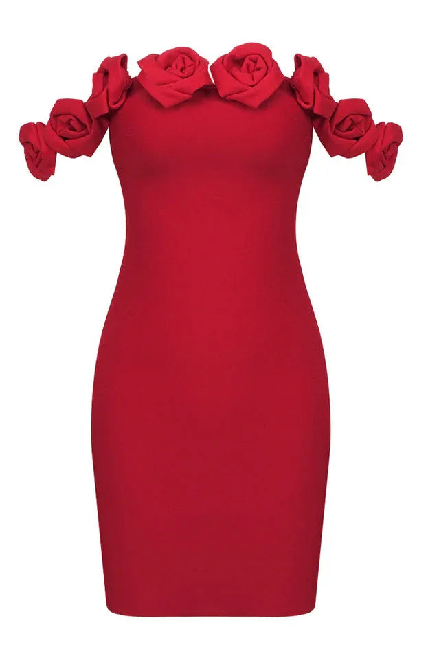 Rose Embellished Off-the-Shoulder Mini Dress - View 17 | TEVQA