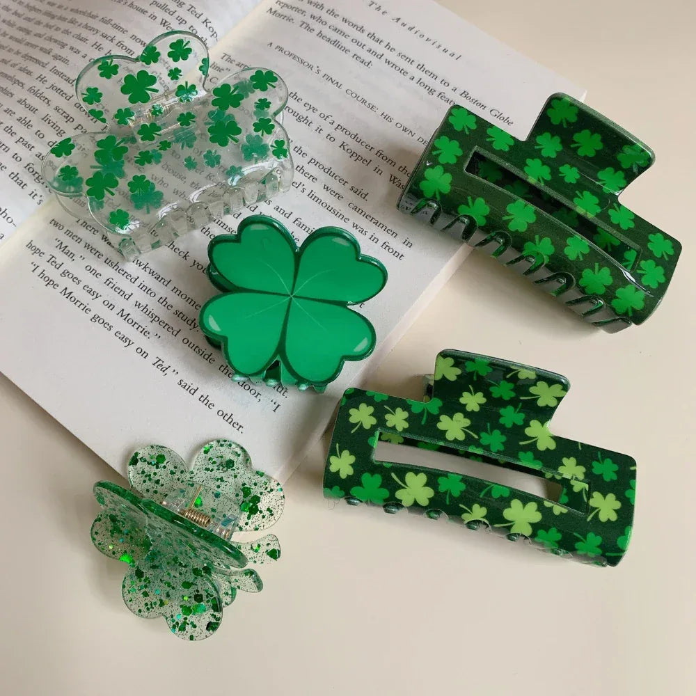 Lucky Clover Green Hair Claw Clip - St. Patrick's Day Shamrock Accessory - TEVQA