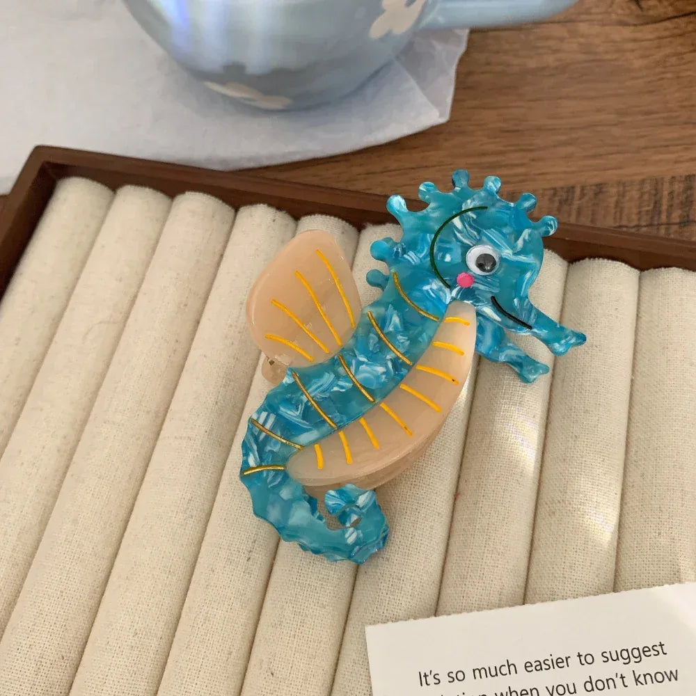 Premium Acetate Ocean Animal Hair Claw Clip - View 6 | TEVQA