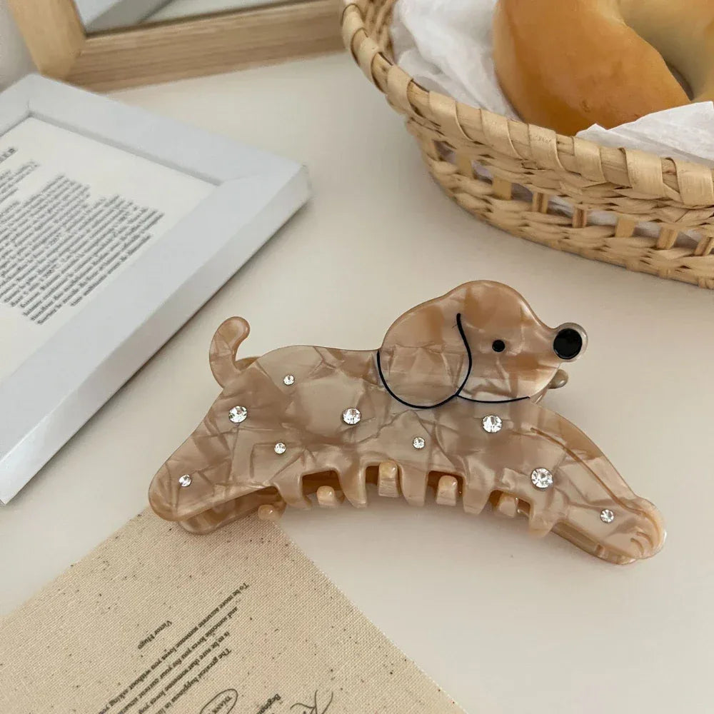 Large 4 Inch Rhinestone Puppy Acetate Hair Claw - View 6 | TEVQA