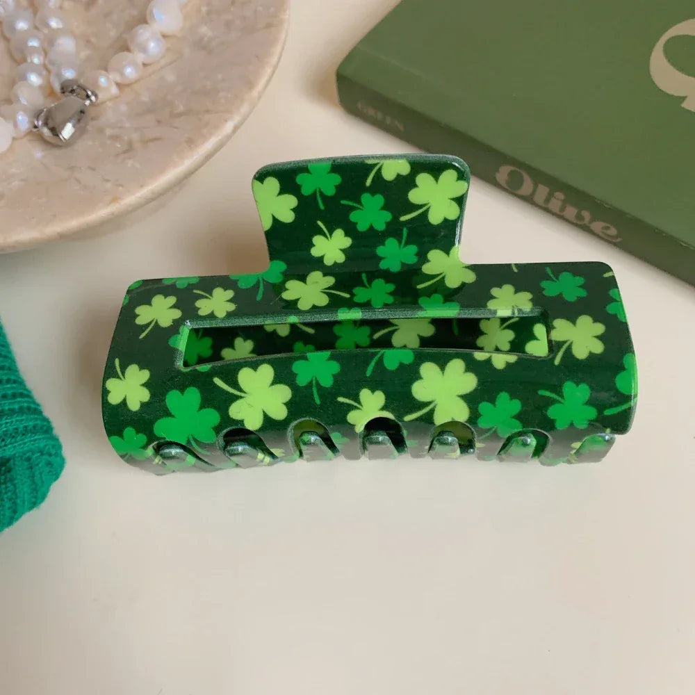 Lucky Clover Green Hair Claw Clip - St. Patrick's Day Shamrock Accessory - TEVQA