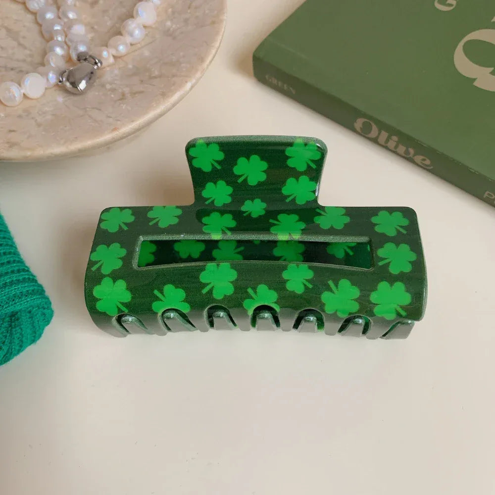 Lucky Clover Green Hair Claw Clip - St. Patrick's Day Shamrock Accessory - TEVQA