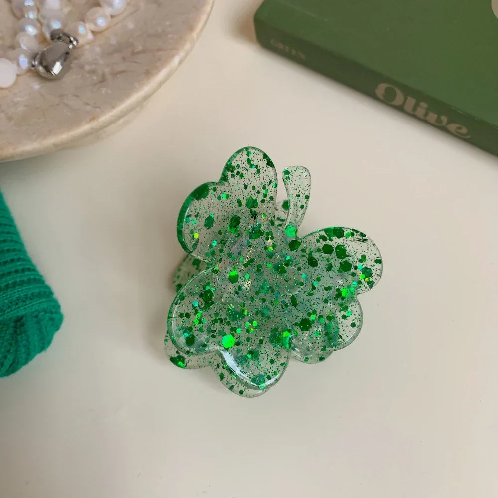 Lucky Clover Green Hair Claw Clip - St. Patrick's Day Shamrock Accessory - TEVQA