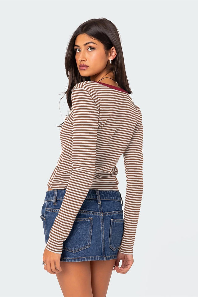 Buttoned Striped Long Sleeve T-Shirt | Dress In Beauty