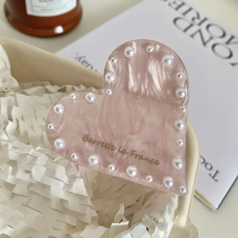 Pearl Heart Hair Claw Clip - View 6 | TEVQA