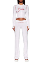 Fitted knit hoodie and trackpant set with V-neckline and thumbholes - View 17 | TEVQA