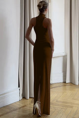 Golden Bead Trim Halter Sheath Dress | Dress In Beauty