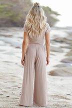 Casual two piece set with high-waisted wide leg pants and crop top - View 13 | TEVQA