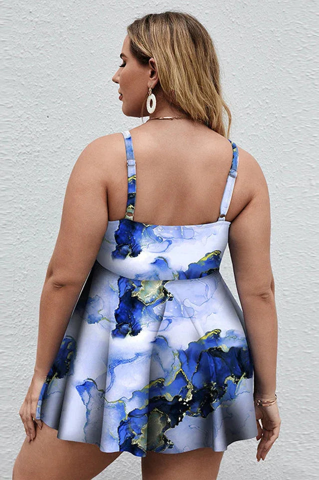 Floral print tankini swim dress with shorts - View 14 | TEVQA