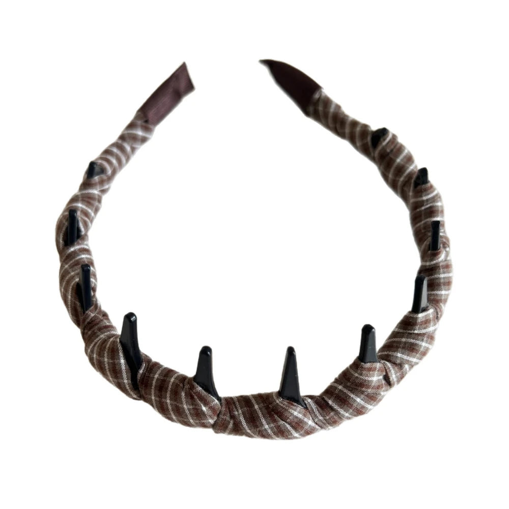 Ruched Plaid Toothed Headband - 1.2 Inch Non-Slip Hair Band