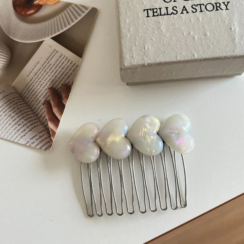 Heart Acetate Hair Comb Pin - View 6 | TEVQA