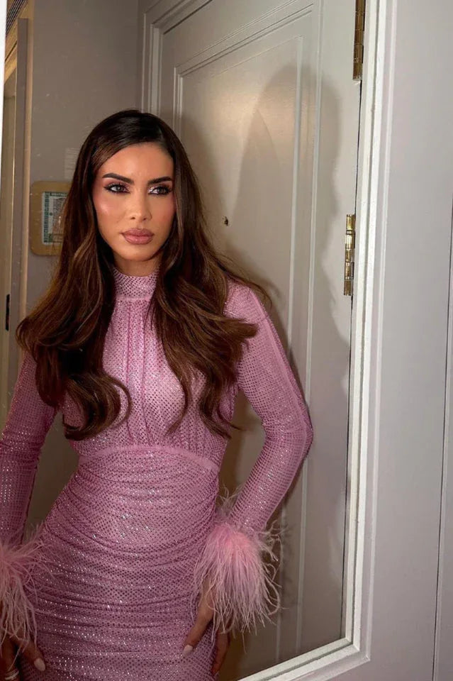 Long sleeve embellished ruched dress - View 6 | TEVQA