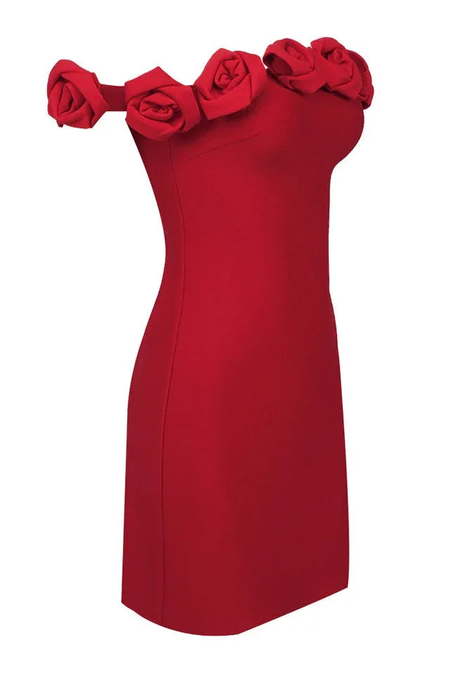 Rose Embellished Off-the-Shoulder Mini Dress - View 18 | TEVQA