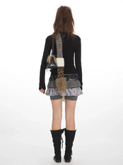 Y2K Grunge Essential V-Neck Long Sleeve Top - TEVQA