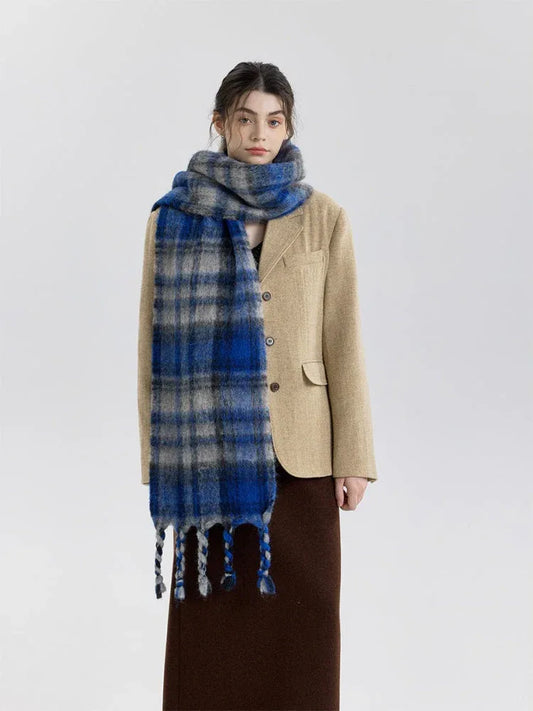 Vintage Plaid Wool Blend Scarf - TEVQA