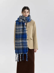 Vintage Plaid Wool Blend Scarf - TEVQA