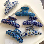 Trendy Evil Eye Hair Claw Clip - 4.3 Inch Blue Nazar Protection Accessory - TEVQA