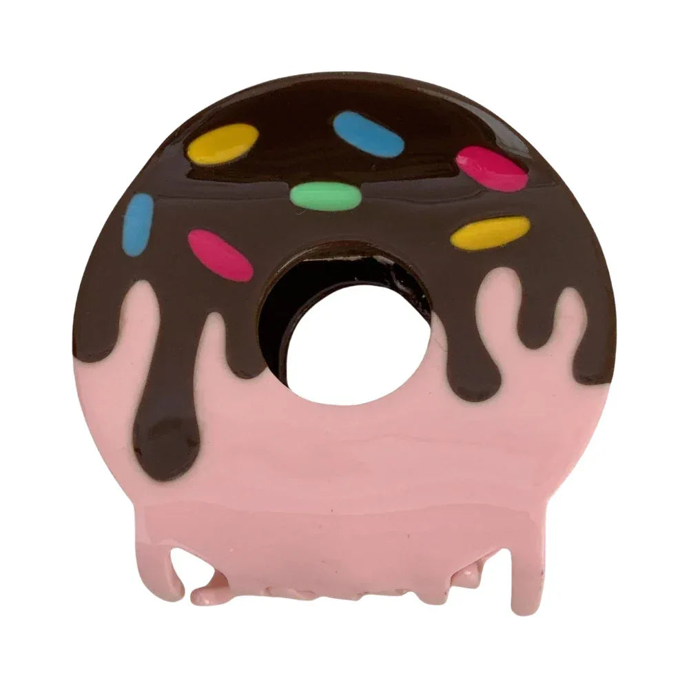 A single pink and brown donut claw clip with colorful sprinkles. Main image