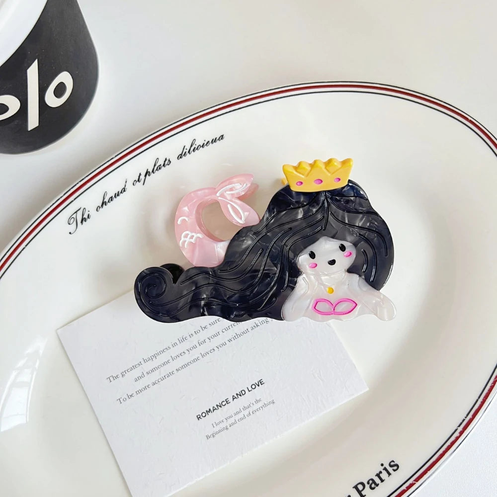 3.3 Inch Whimsical Mermaid Acetate Hair Claw - Solid 31g Premium Clip