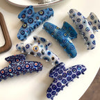 Trendy Evil Eye Hair Claw Clip - 4.3 Inch Blue Nazar Protection Accessory - TEVQA