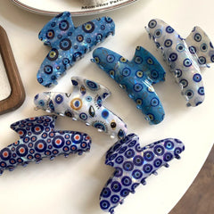 Trendy Evil Eye Hair Claw Clip - 4.3 Inch Blue Nazar Protection Accessory - TEVQA