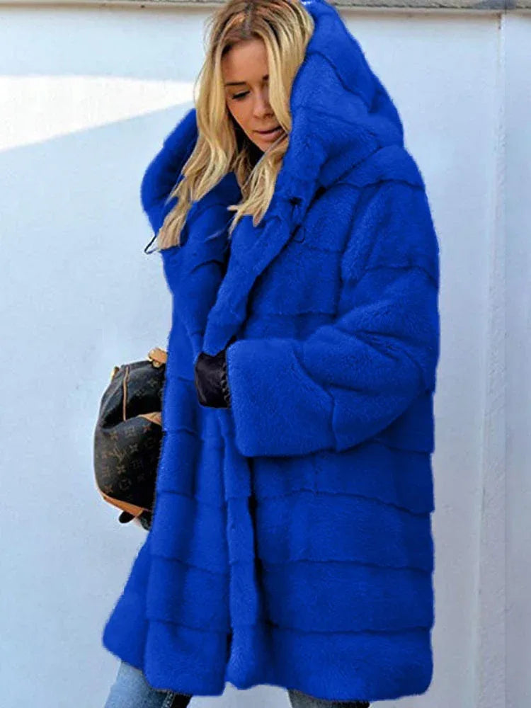 Aspen Luxe Hooded Faux Fur Mid-Length Coat - TEVQA Main image