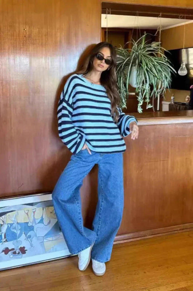 Striped wide leg denim jeans - View 23 | TEVQA